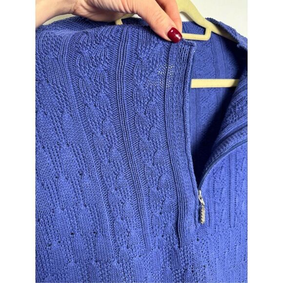 Coldwater Creek Cable Knit Pullover Sweater Zippered Neckline Long Sleeve Blue L - Picture 10 of 15